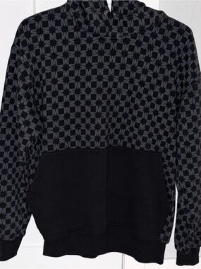 Moncler Black & Charcoal Check Pattern Zip-Up Sweater